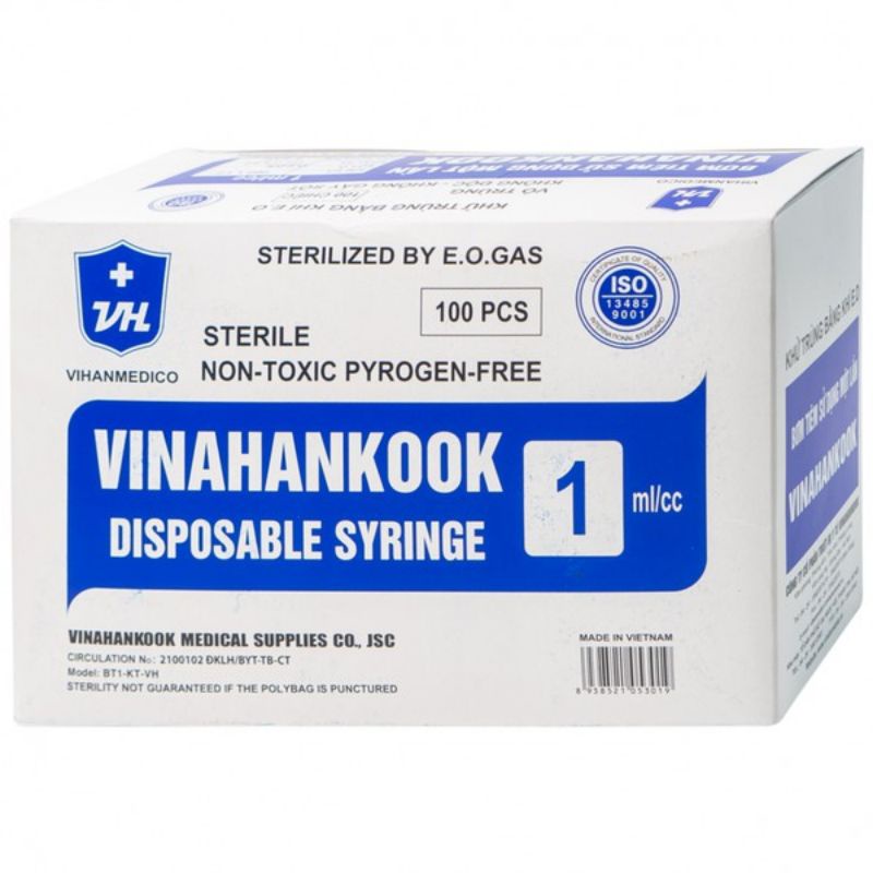 Bơm tiêm sử dụng 1 lần 1ml/cc Vinahankook (100 chiếc)
