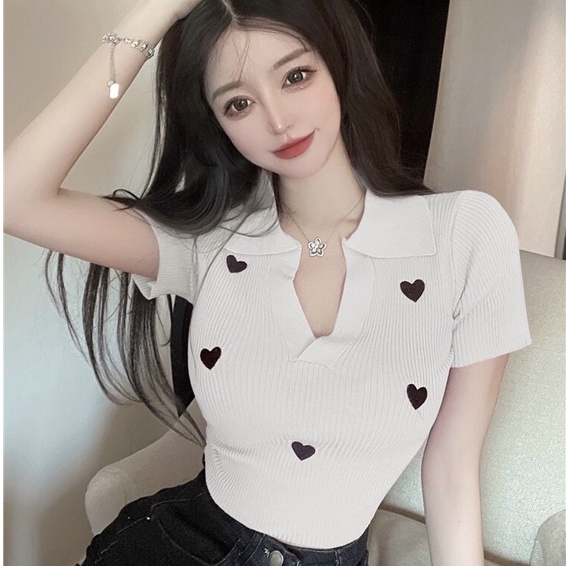 áo croptop cổ bẻ trái tim 3 màu