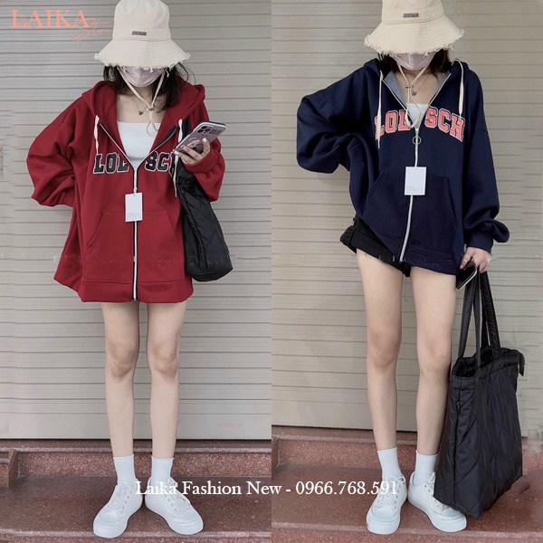 Áo hoodie nữ dây kéo có mũ from rộng tay phồng Unisex - Áo nỉ thu đông túi bụng thỏ gấu vải dày dặn ấm đi học chơi ở nhà