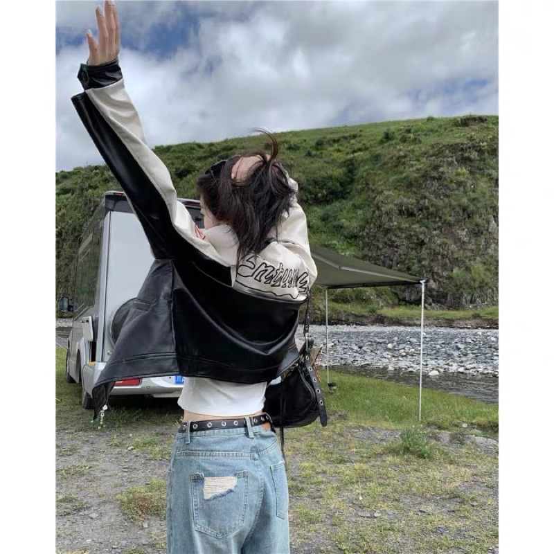 TKLIHN Áo khoác Da Ulzzang phong cách SPORTY GIRL Y2K hot TREND 2022