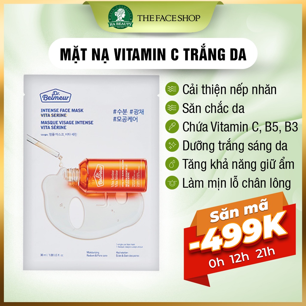 Mặt nạ giấy dưỡng ẩm trắng da cấp ẩm tốt Hàn Quốc The Face Shop Dr Belmeur Intense Face Mask Vita Serine 30ml