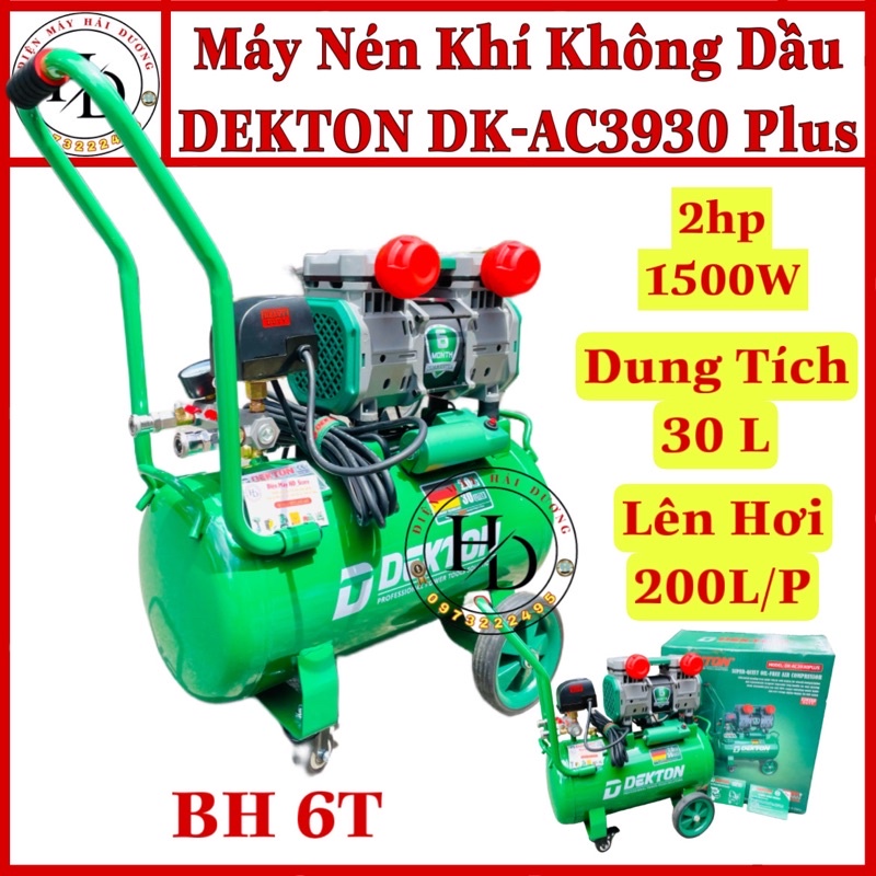 Máy nén khí không dầu 30L 2Hp DEKTON DK-AC3930 Plus.Mẫu mới .BH Chính hãng DekTon 6T