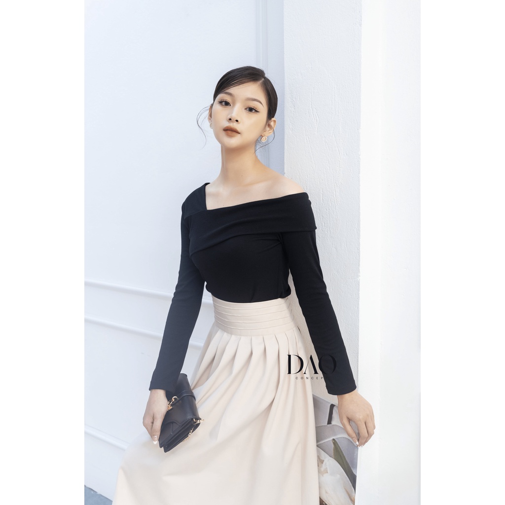 Rose Top - Áo thun tăm tay dài lệch vai, vạt áo cách điệu thanh lịch by DAO Concept