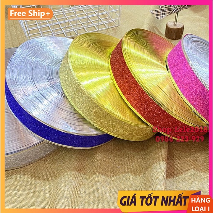 Ruy băng kim tuyến nhũ bản 4cm trang trí Noel, cây thông Noel