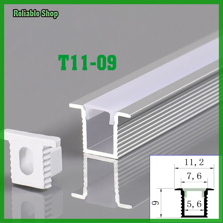 1m thanh nhôm T11-09 sử dung kết hợp với LED dây lắp âm tủ, trang trí nội thất