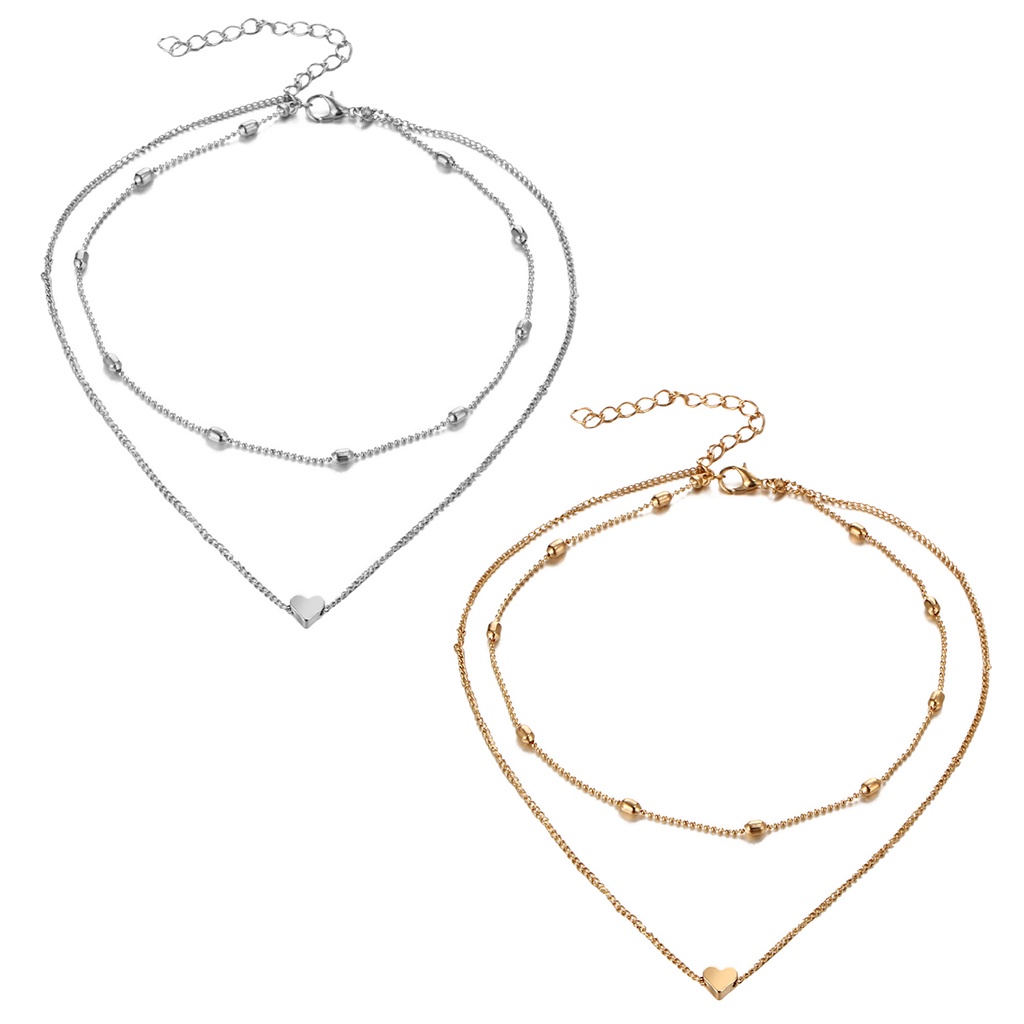 Vòng choker nhiều lớp phối mặt hình trái tim thời trang sang trọng cho nữ