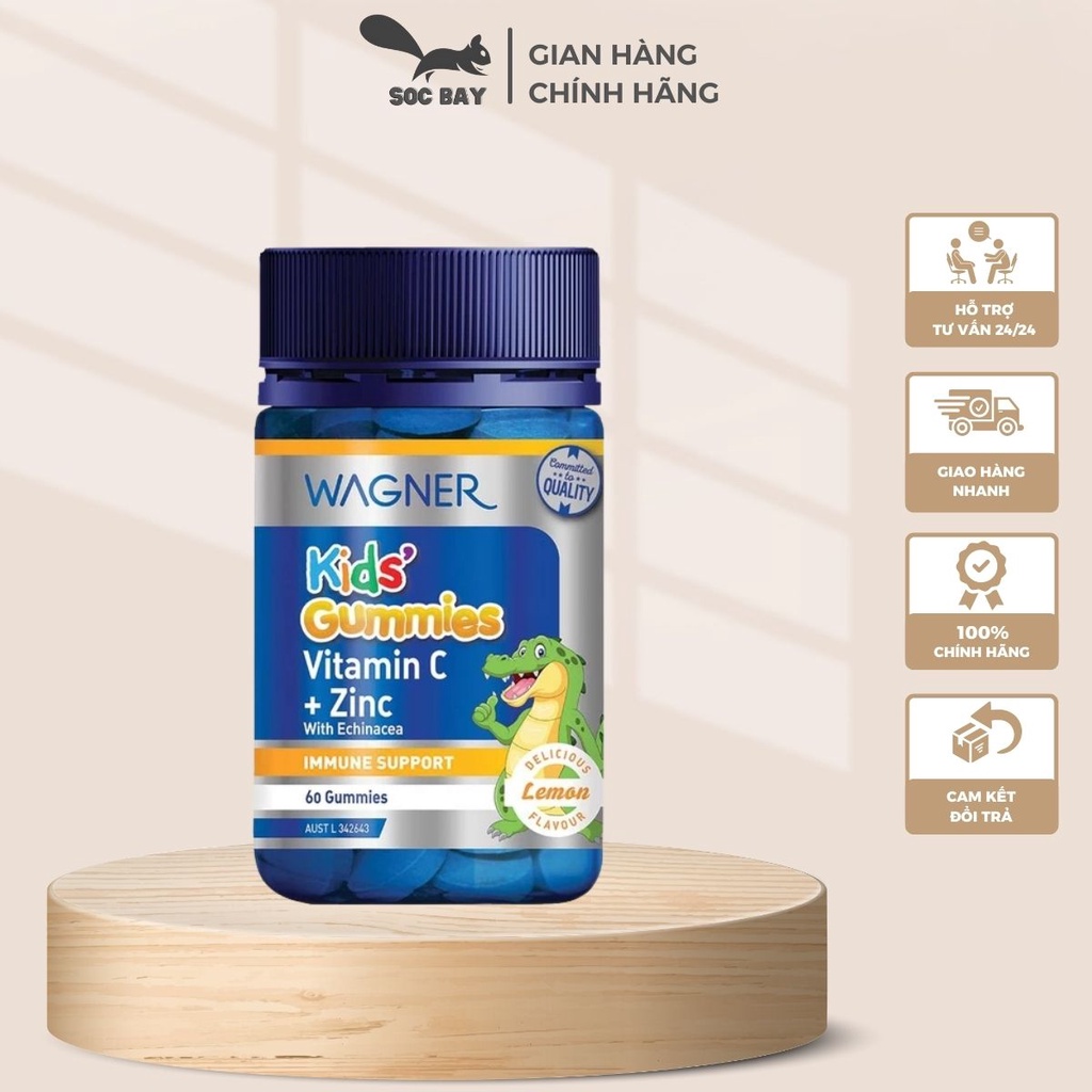 Kẹo tăng cường sức đề kháng cho bé từ 2 tuổi Wagner Kids Gummies Vitamin C + Zinc 60v của Úc