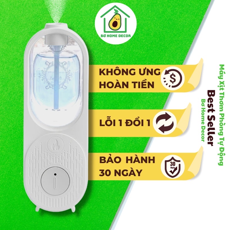 Máy xịt thơm phòng tự động BoHomeDecor, nhỏ gọn, hương thơm dịu nhẹ với pin kèm theo máy, lưu hương đến 30 ngày