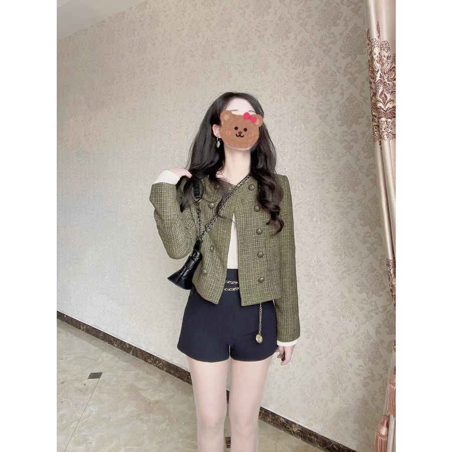 SET ÁO DẠ XANH RÊU +  SHORT ĐEN