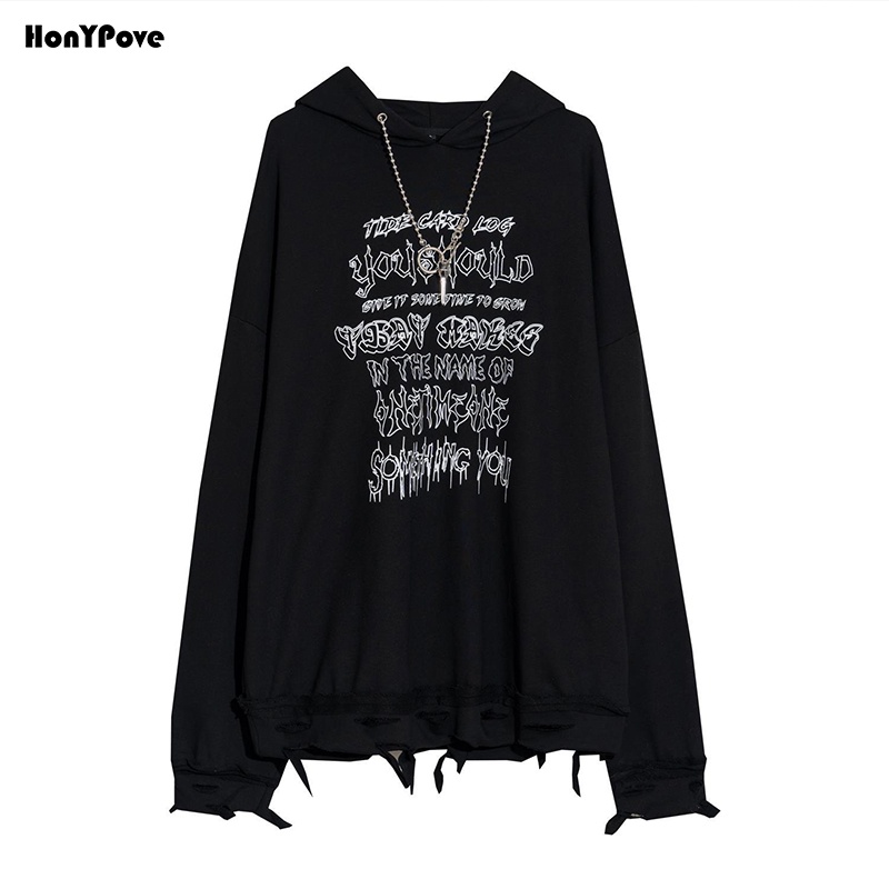Honypove Áo Hoodie In Họa Tiết Phối Dây Xích Cá Tính Thời Trang 2022 Cho Nữ