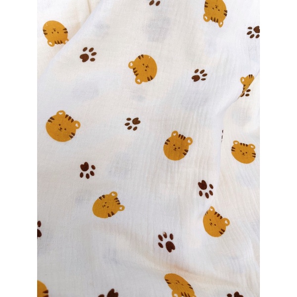 vải xô muslin 2 lớp cao cấp hàng loại 1 mềm mịn hình đầu hổ to