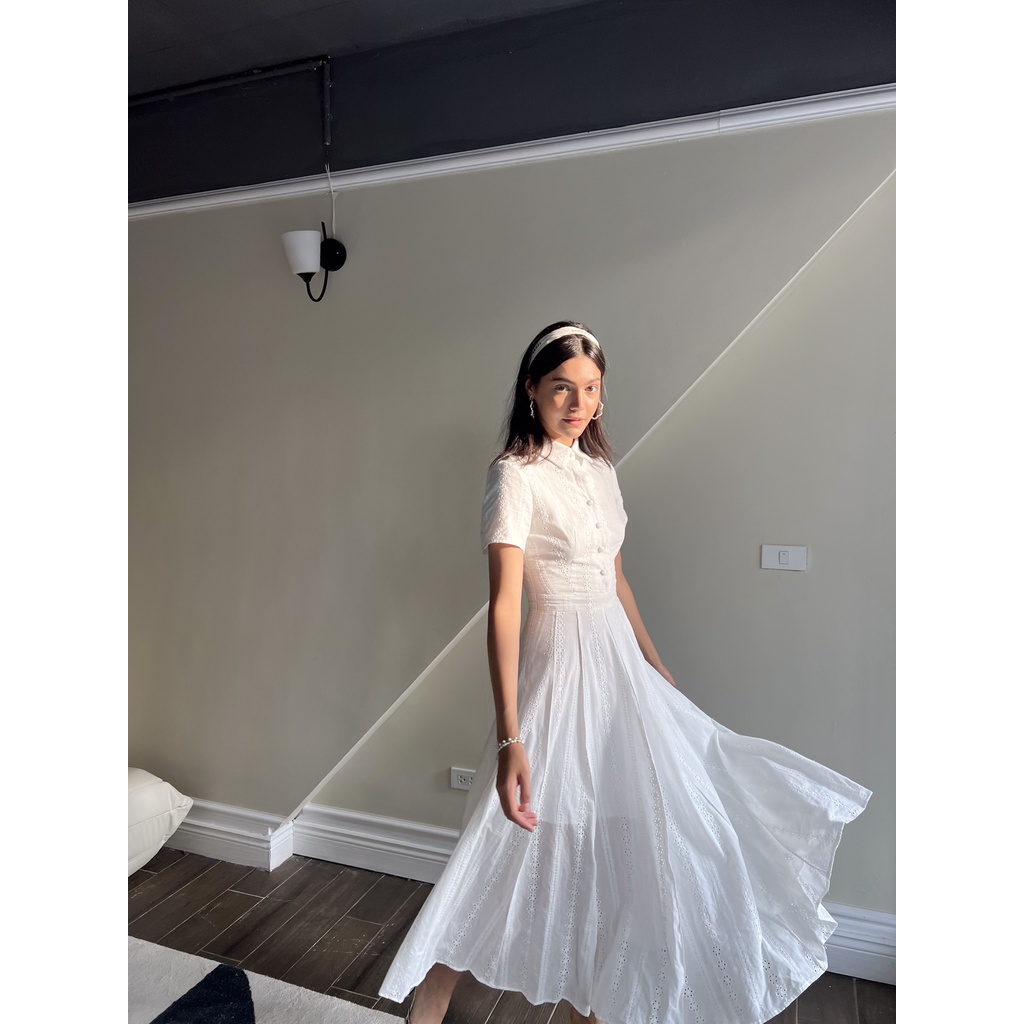 TIFFANY STUDIOS - Váy Trắng Dàng Dài Cổ Sơ Mi Thanh Lịch - LOUISE DRESS