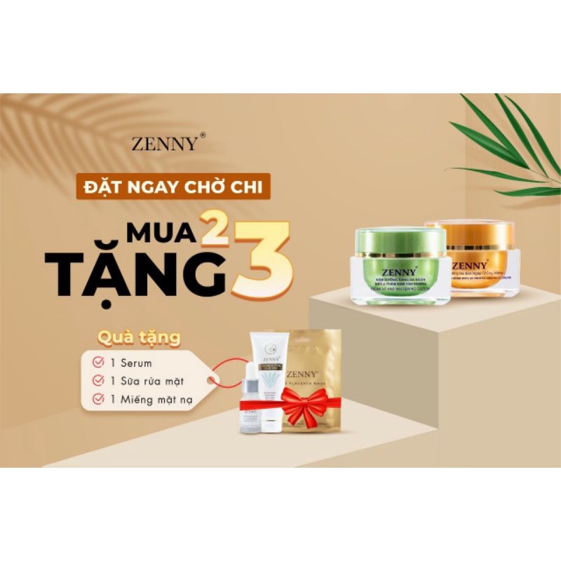 Kem zenny chính hãng ngày đêm tặng kèm 1 serum 10ml + 1 sửa rửa mặt zenny 20g + nạ giấy cao cấp