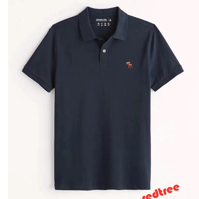 Abercrombie Nam polo Áo Sơ Mi Xanh Tay Ngắn cotton