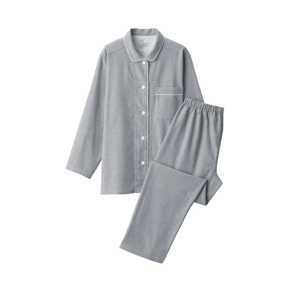 Muji Bộ Pyjama Không Đường May Sườn Vải Flannel