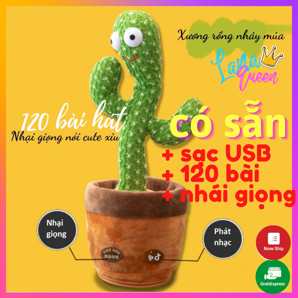Xương Rồng Nhảy Múa 120 bài hát nhạc, Cây xương rồng nhại tiếng vui nhộn kèm đèn nháy có sạc USB + hát