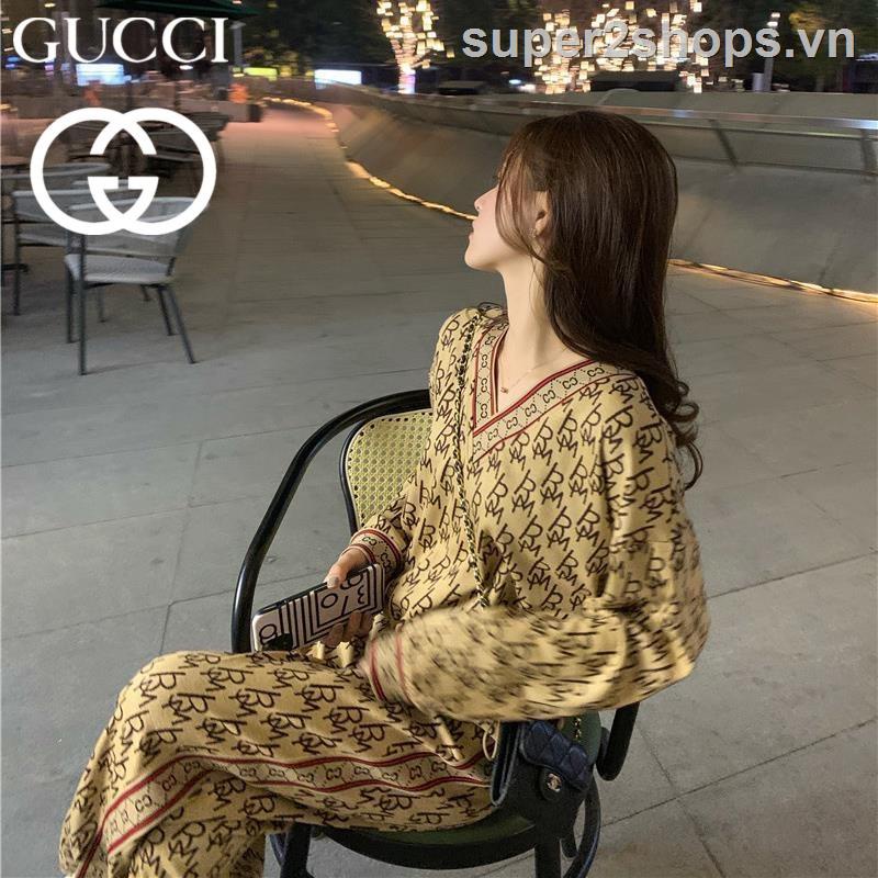 ∋▩✒Bộ 2 Sản Phẩm Gồm Áo Dài Tay Và Quần Dài GUCCI Thời Trang Sang Trọng Cho Nữ