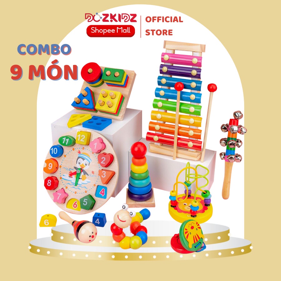 Đồ chơi gỗ thông minh combo 9 món phát triển toàn diện trí thông minh cho bé trai bé gái từ 2 tuổi trở lên - DOZKIDZ