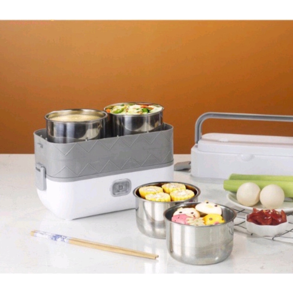 Hộp cơm cắm điện 2 tầng 4 ngăn inox giữ nhiệt hâm đóng và tự nấu chín thức ăn, Cà Men Đựng Cơm Đi Làm.