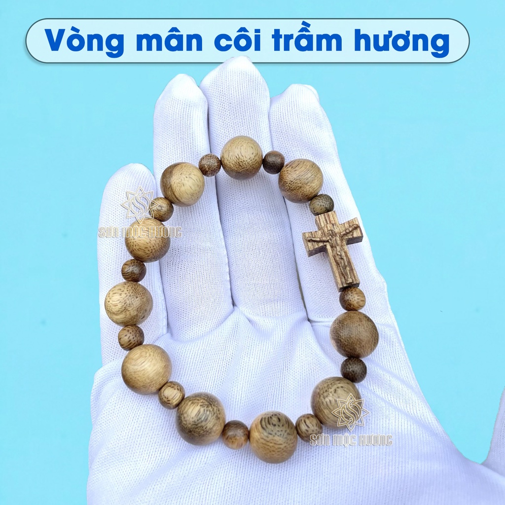 Vòng mân côi thánh giá Công Giáo phong thủy 10 hạt trầm hương Sơn Mộc Hương nam nữ may mắn tài lộc