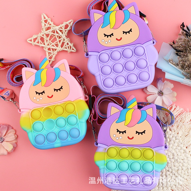 Túi chéo mini ngựa cầu vồng kèm dây cho bé gái, túi popit mini cho bé đi chơi, du lịch đựng lì xì E1133