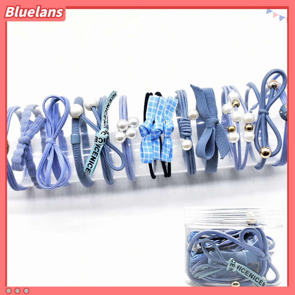 Set 12 Dây Cột Tóc Co Giãn Đính Nơ / Ngọc Trai Giả 48h Cho Nữ Giá Đỡ