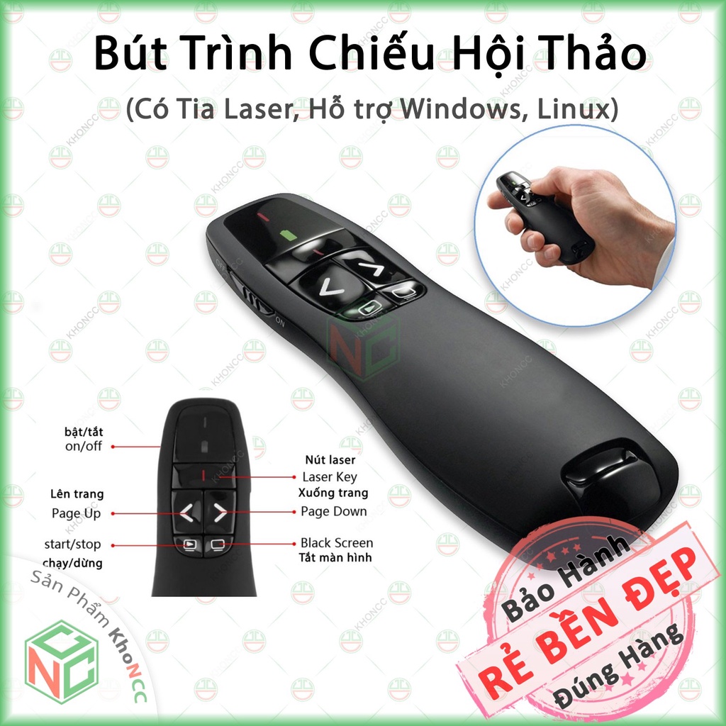 [KhoNCC] Bút Chỉ Laser Trình Chiếu Điều Khiển Từ Xa R400 2.4ghz Dùng Khi Thuyết Trình PowerPoint - NQT-R400-BLTT (Đen)