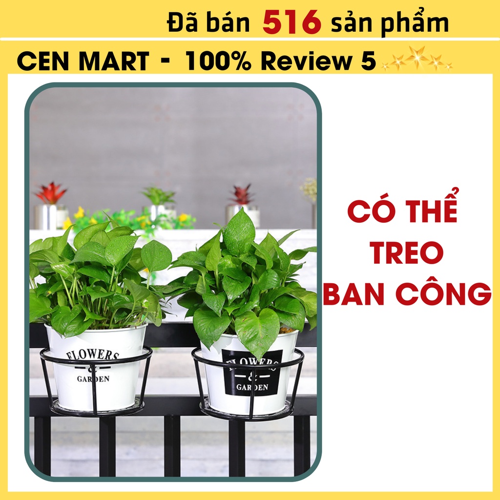 Chậu Thiếc Trồng Cây Cen Mart Trồng Hoa, Decor Nhà Cửa Xanh, Trắng, Vàng Sơn Tĩnh Điện, Chống Han Gỉ Có Lỗ Thoát Nước