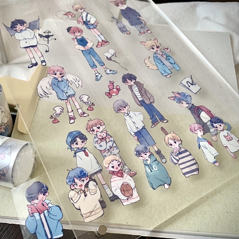 3 mẫu băng dính PET tape hoạ tiết hoa và nhân vật đáng yêu của Enoma Studio