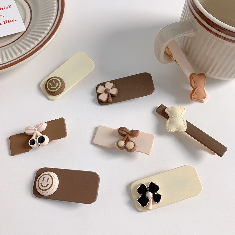 Kẹp Tóc Màu Cà Phê Sữa Hoa Quả Anh Đào Dễ Thương Cho Bé Gái