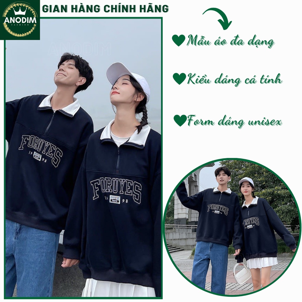 Áo cặp đôi, áo nỉ cổ bẻ đáng yêu mặc dễ thương