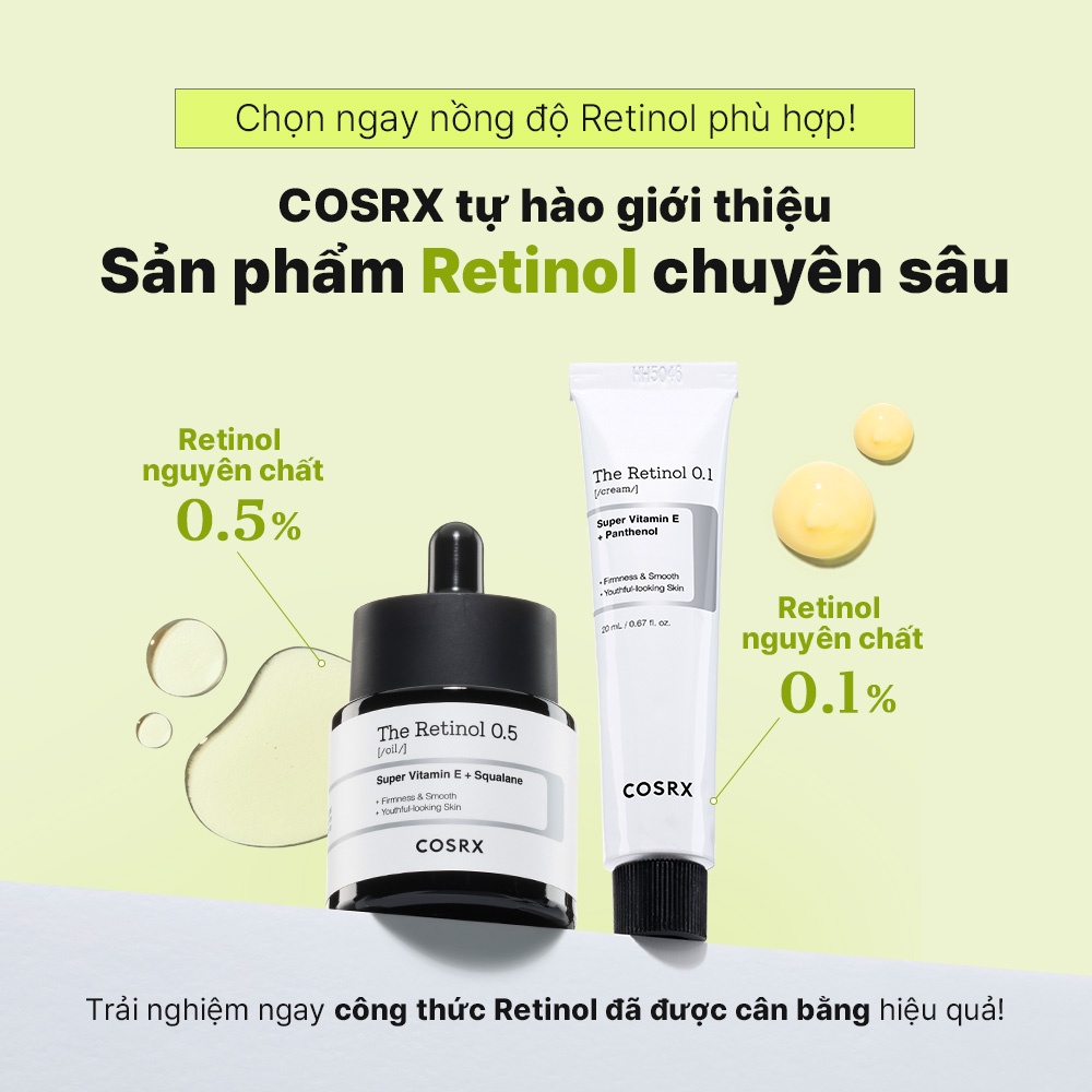 Kem dưỡng và dầu dưỡng COSRX Retinol 0.1% 20ml ngăn ngừa loại bỏ nếp nhăn chống lão hóa làm sáng da