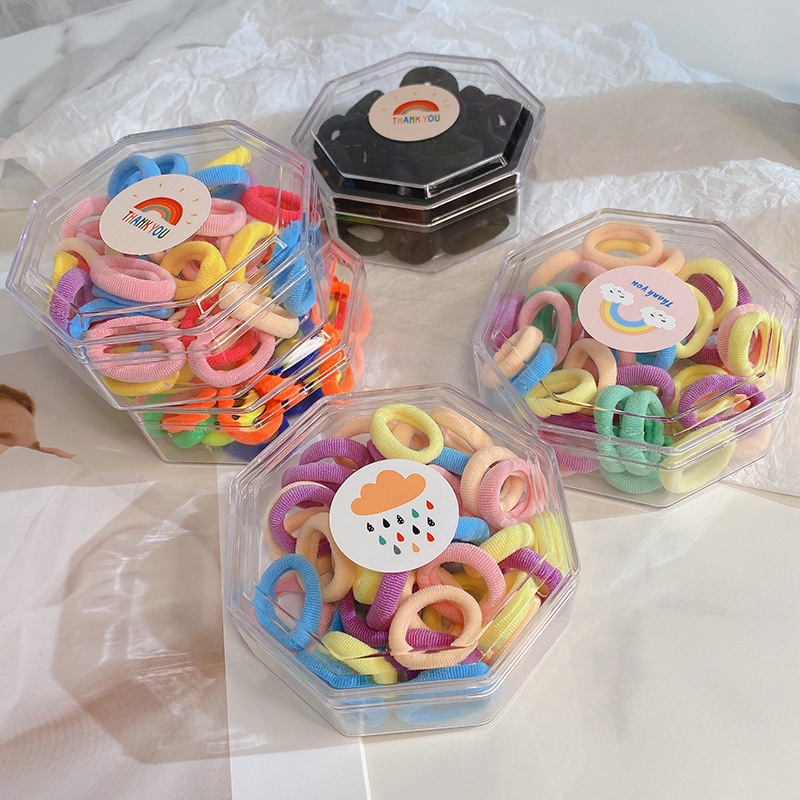 Set hộp 40 dây cột tóc trơn nhiều màu dễ thương, cute, xinh đẹp phong cách Hàn Quốc làm phụ kiện tóc thời trang cho nữ