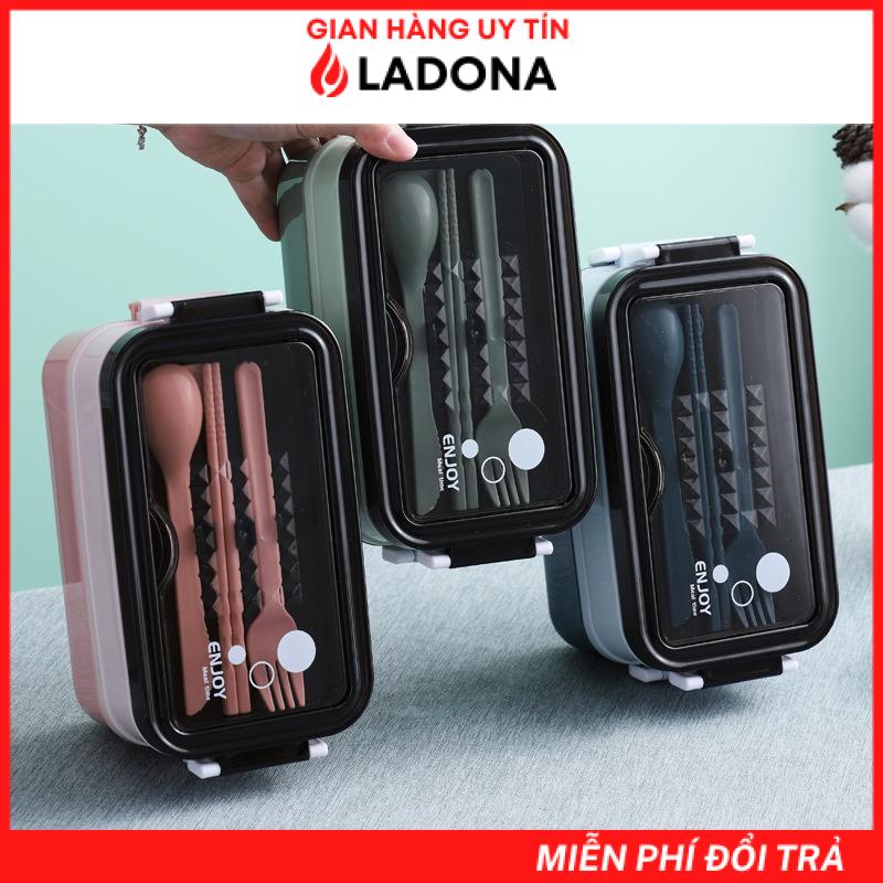 Hộp Cơm 2 Tầng INOX 304 Giữ Nhiệt - Kèm Chén Soup & Muỗng Đũa NĩaLADONA HC1