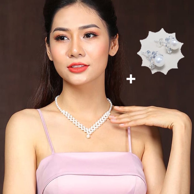 Chuỗi Đeo Cổ Ngọc Trai 6ly Bạc 925 Dây Đan Dài 45cm - NT18 - Ngọc Trai Trường Thịnh