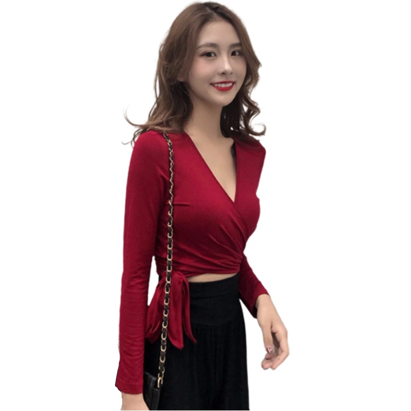 Áo Thun Lửng Cổ V Đan Dây Quyến Rũ Dành Cho Nữ