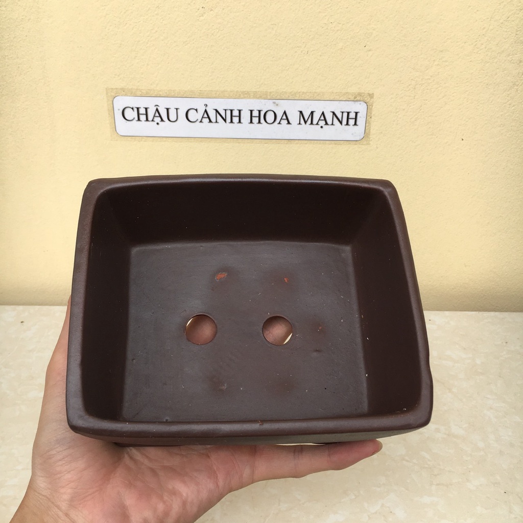 Chậu Chữ nhật bonsai sen đá mini đất nung màu nâu đen gốm Bát tràng 1 size SP441