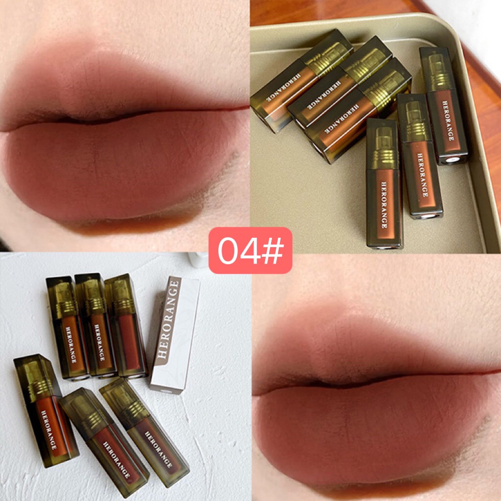 Son Kem HERORANGE Floating Fog Naked Lip Glaze Lùn Herorange Velvet Mist Lip Mud
