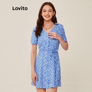 Lovito Đầm Trước Cài Nút Hoa Lãng Mạn L20D293 (Xanh Lam)