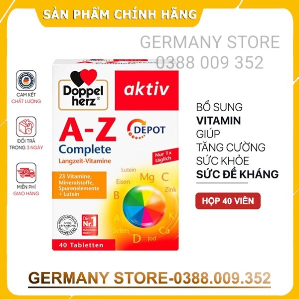 Viên uống Vitamin tổng hợp tăng cường sức khỏe đề kháng Doppelherz Aktiv A-Z Depot - Hộp 40 Viên