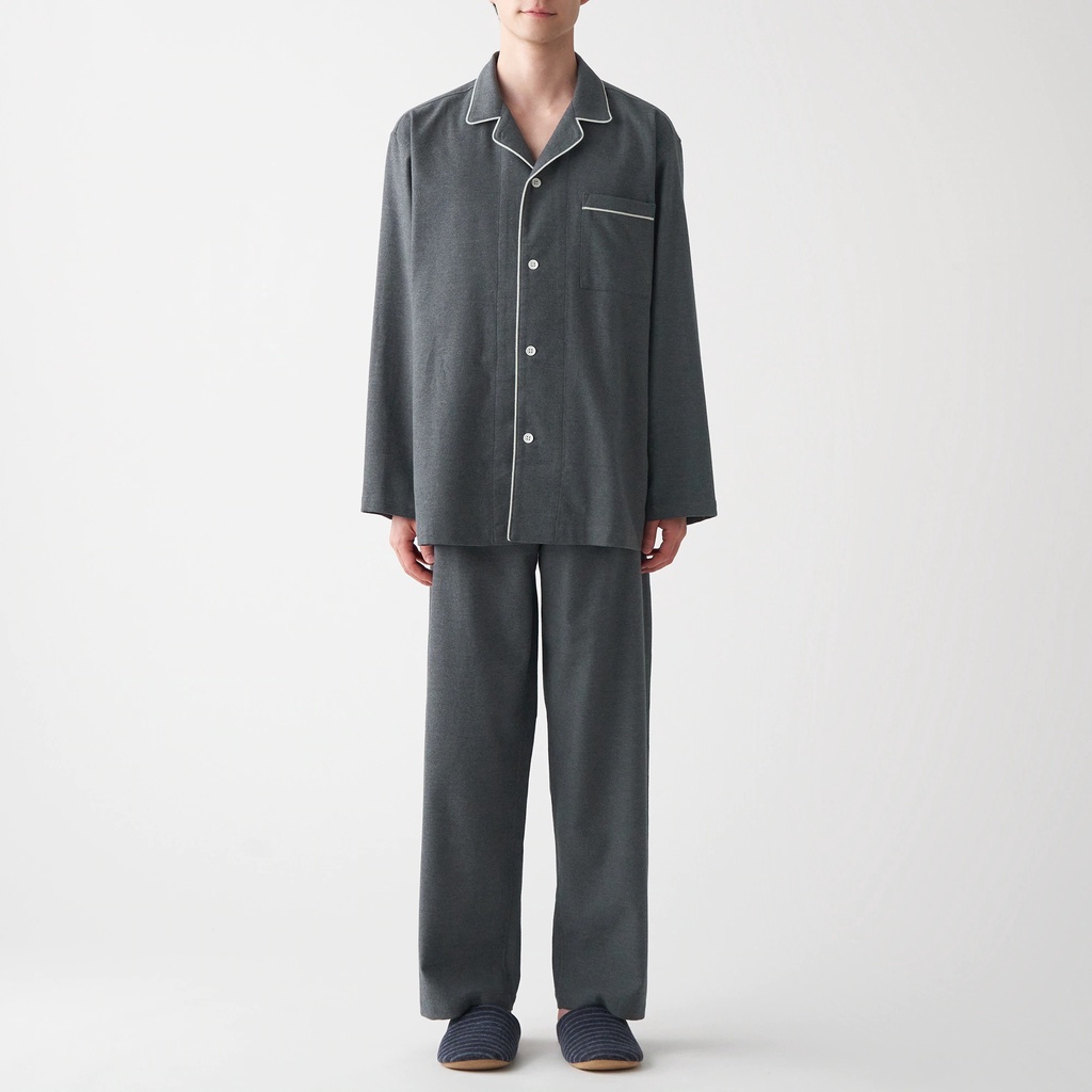 Muji Bộ Pyjama Không Đường May Sườn Vải Flannel
