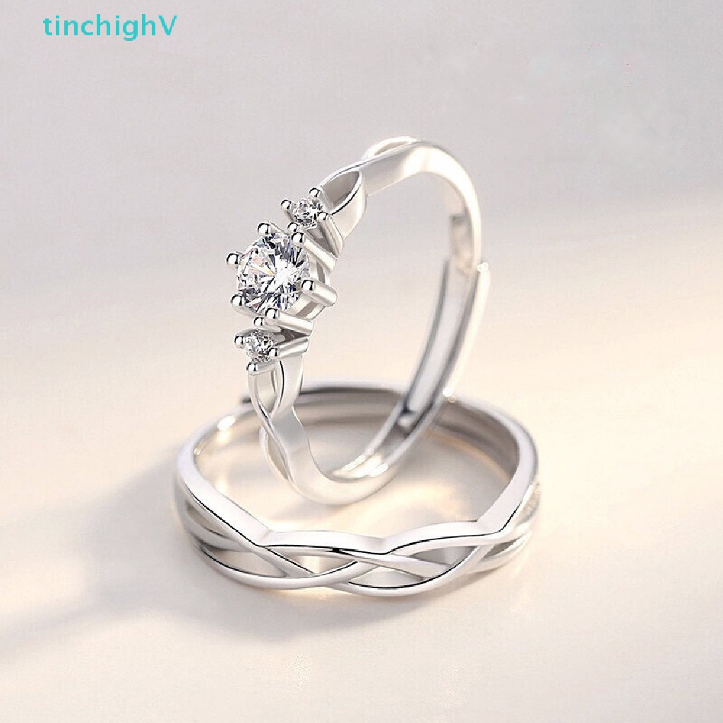 1 Cặp Nhẫn Đính Hôn Đính Kim Cương Pha Lê Có Thể Điều Chỉnh Kích Thước