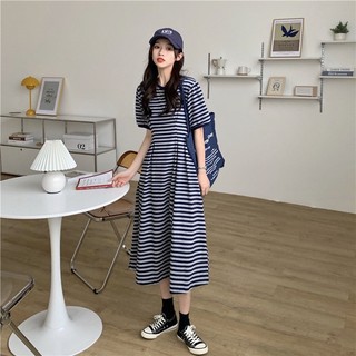 Đầm thun nữ kẻ sọc basic form rộng thời trang