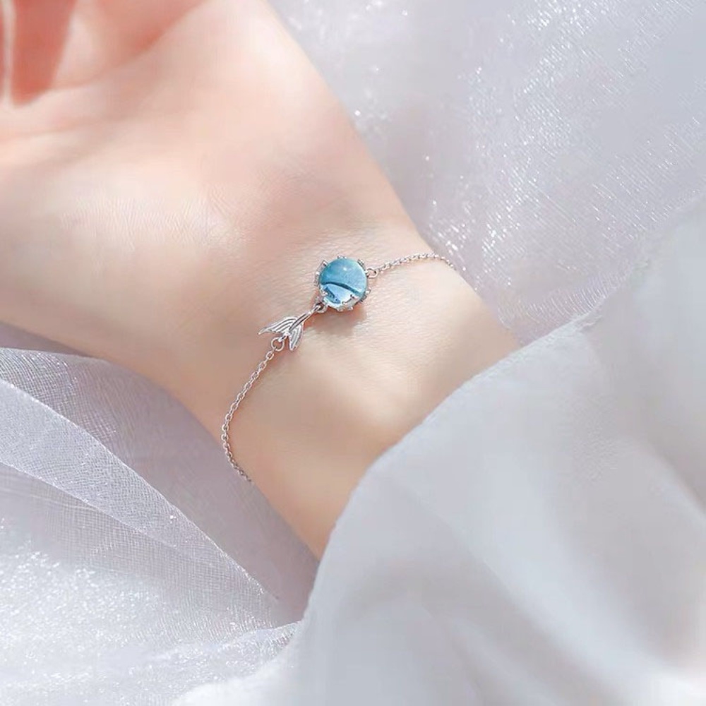 Vòng Tay Mạ Bạc 925 Hình Đuôi Nàng Tiên Cá Đính Đá Zircon Đơn Giản Thời Trang Phong Cách Hàn Quốc Cho Nữ