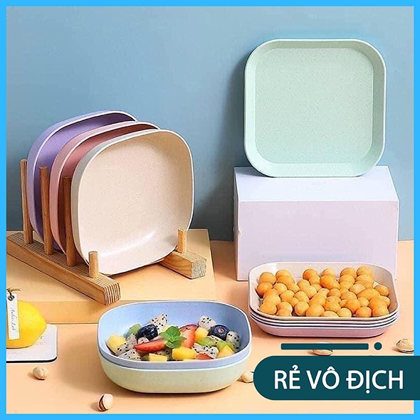 ⭐️Bộ 8 Đĩa Nhựa Lúa Mạch ( 4 Nông, 4 Sâu ) - Set 8 Đĩa Vuông Đa Năng, An Toàn Vệ Sinh Thực Phẩm
