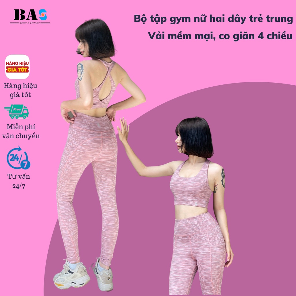 Set tập gym nữ màu hồng BAS ngọt ngào, form tôn dáng nâng mông chuẩn quý cô