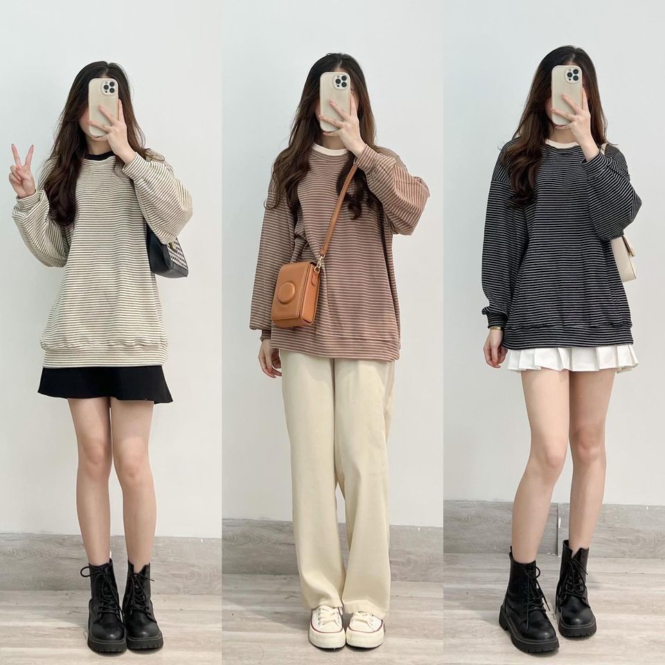 XẢ HÀNG  Áo sweater kẻ len ba màu thời trang nữ Miho house