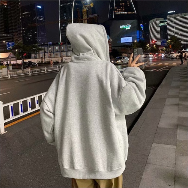 Áo Khoác Hoodie Dáng Rộng Màu Trơn Phối Nút Thời Trang Hàn Quốc Cho Nam Và Nữ