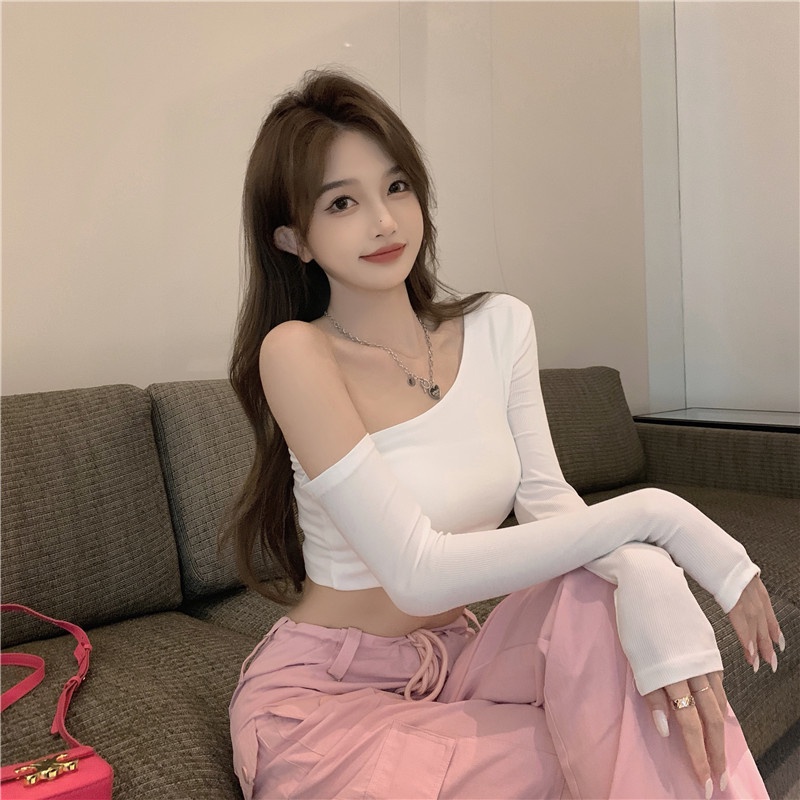 Cocory vn Áo Thun Tay Dài Trễ Vai Dáng Ôm Thời Trang Quyến Rũ Cho Nữ