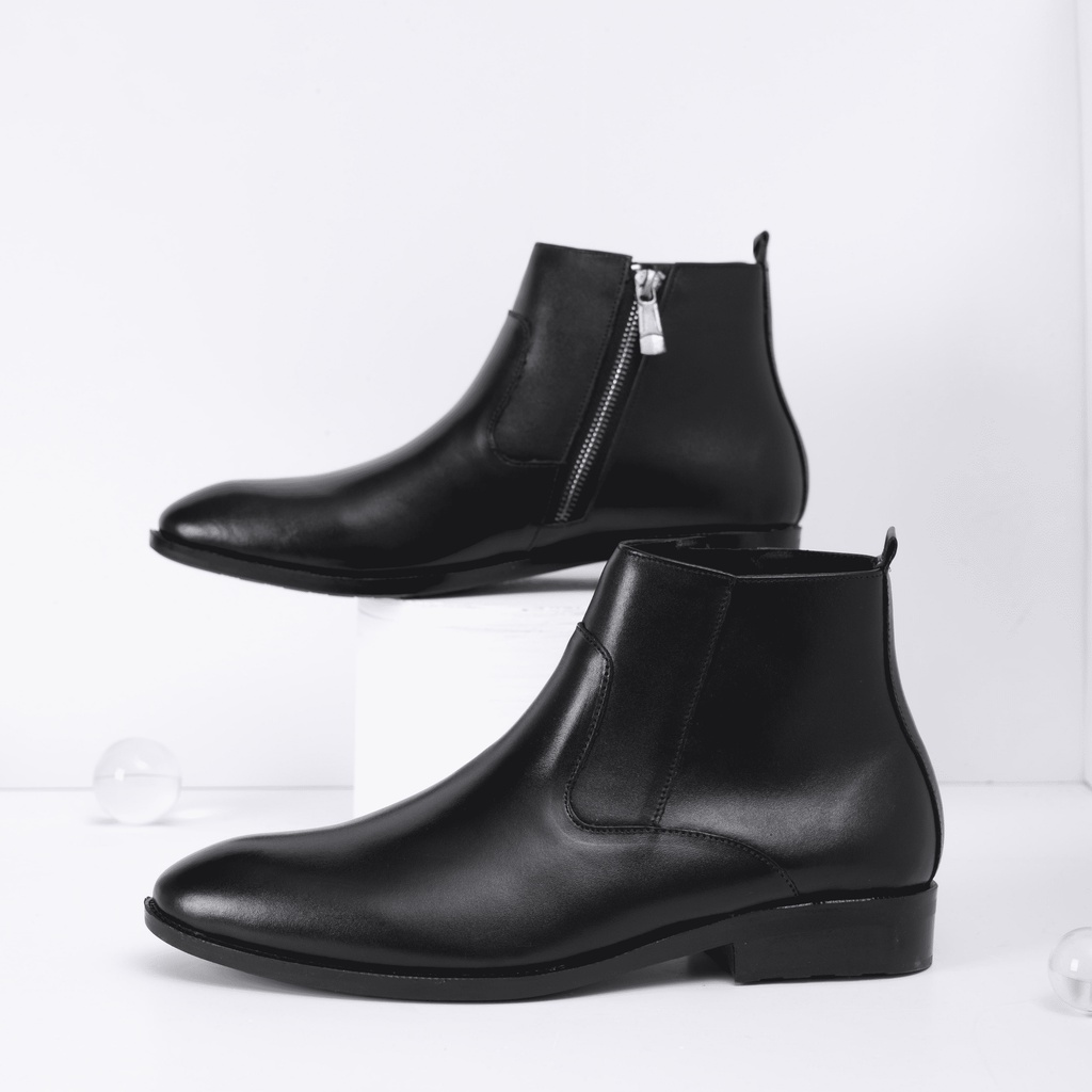 Chelsea boot PHANANH.4MAN'S nam Đen cao cổ khóa kéo làm từ da bò nguyên tấm đế caosu